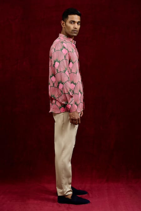Buy Gaurav Katta Pink Modal Hand Painted Carnation Shirt Online at Aza Fashions Buy_Gaurav Katta_Pink Modal Hand Painted Carnation Shirt _Online_at_Aza_Fashions