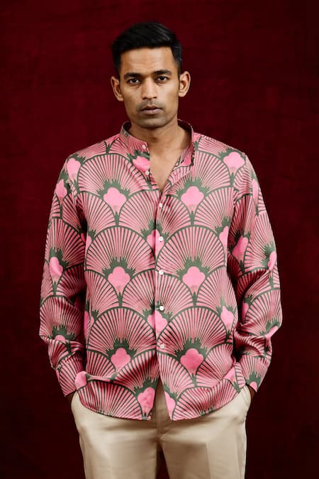 Shop Gaurav Katta Pink Modal Hand Painted Carnation Shirt Online at Aza Fashions Shop_Gaurav Katta_Pink Modal Hand Painted Carnation Shirt _Online_at_Aza_Fashions