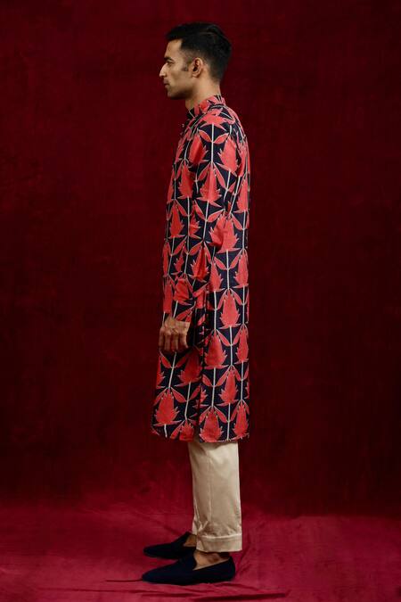 Gaurav Katta Red Modal Hand Painted Kurta Online at Aza Fashions Gaurav Katta_Red Modal Hand Painted Kurta _Online_at_Aza_Fashions