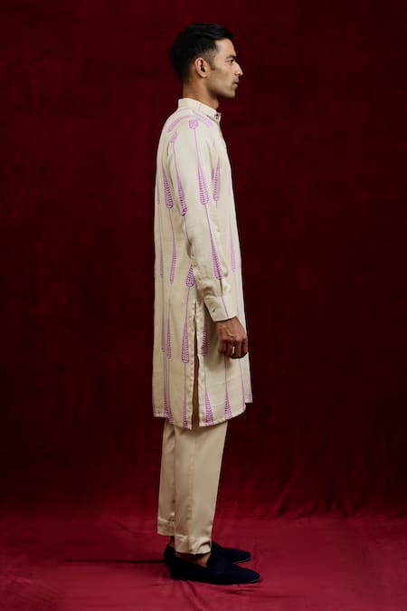 Buy_Gaurav Katta_Ivory Modal Hand Painted Kurta _Online_at_Aza_Fashions