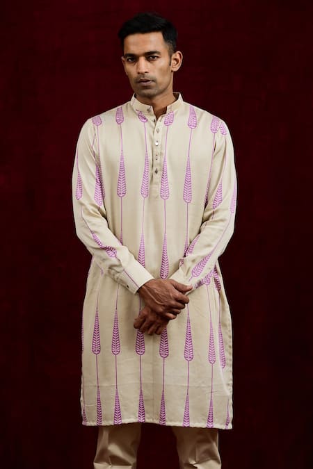 Shop_Gaurav Katta_Ivory Modal Hand Painted Kurta _Online_at_Aza_Fashions