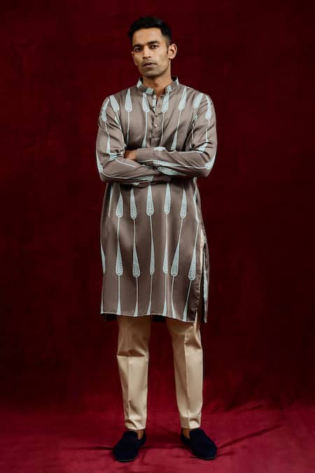 Gaurav Katta Grey Modal Full Sleeve Hand Painted Kurta 