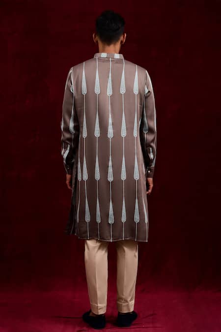 Shop Gaurav Katta Grey Modal Full Sleeve Hand Painted Kurta at Aza Fashions Shop_Gaurav Katta_Grey Modal Full Sleeve Hand Painted Kurta _at_Aza_Fashions