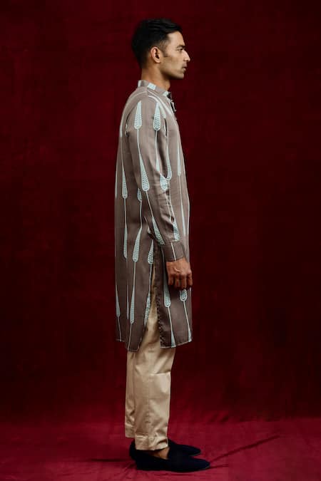 Shop Gaurav Katta Grey Modal Full Sleeve Hand Painted Kurta Online at Aza Fashions Shop_Gaurav Katta_Grey Modal Full Sleeve Hand Painted Kurta _Online_at_Aza_Fashions