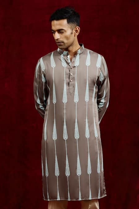 Gaurav Katta Grey Modal Full Sleeve Hand Painted Kurta at Aza Fashions Gaurav Katta_Grey Modal Full Sleeve Hand Painted Kurta _at_Aza_Fashions