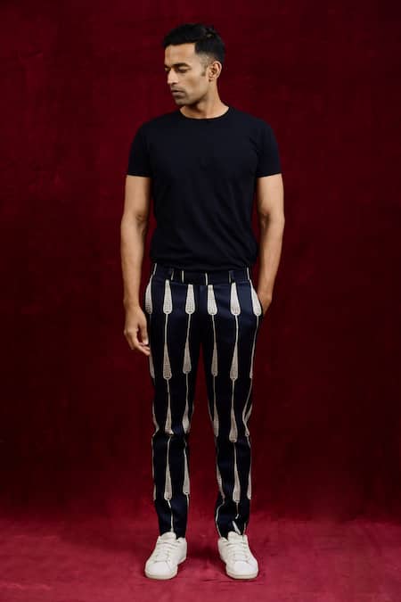 Gaurav Katta_Black Moda Silk Hand Paint Abstract Trouser _Online_at_Aza_Fashions