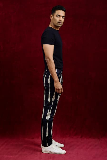 Shop_Gaurav Katta_Black Moda Silk Hand Paint Abstract Trouser _Online_at_Aza_Fashions