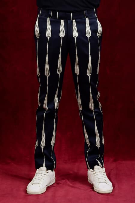 Gaurav Katta_Black Moda Silk Hand Paint Abstract Trouser _at_Aza_Fashions