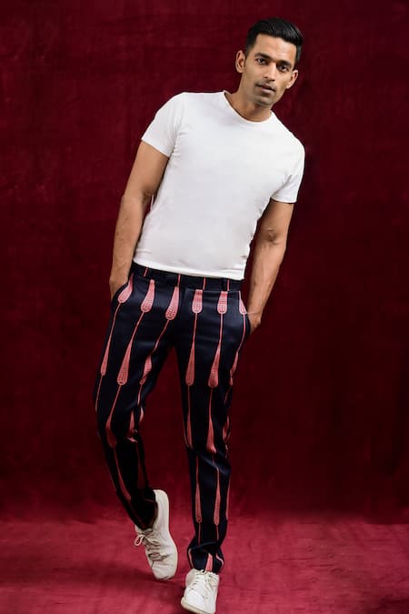 Gaurav Katta Black Moda Silk Hand Paint Abstract Euphorbia Trouser 