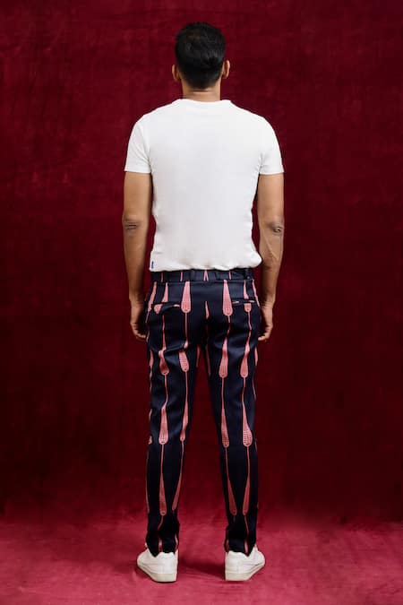 Shop_Gaurav Katta_Black Moda Silk Hand Paint Abstract Euphorbia Trouser _at_Aza_Fashions