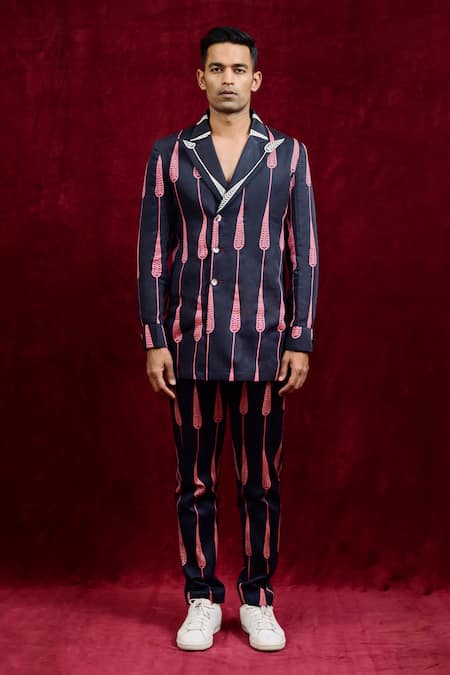 Gaurav Katta_Black Moda Silk Hand Paint Abstract Euphorbia Trouser _at_Aza_Fashions