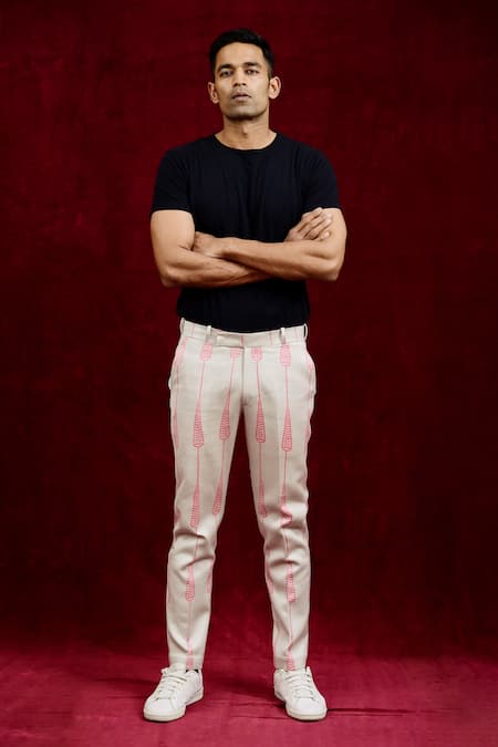 Shop Gaurav Katta Pink Moda Silk Hand Paint Abstract Trouser Online at Aza Fashions Shop_Gaurav Katta_Pink Moda Silk Hand Paint Abstract Trouser _Online_at_Aza_Fashions