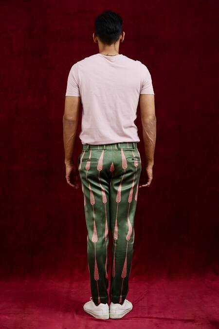 Shop Gaurav Katta Green Moda Silk Hand Paint Abstract Straight Fit Trouser at Aza Fashions Shop_Gaurav Katta_Green Moda Silk Hand Paint Abstract Straight Fit Trouser _at_Aza_Fashions