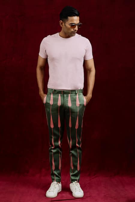 Buy Gaurav Katta Green Moda Silk Hand Paint Abstract Straight Fit Trouser Online at Aza Fashions Buy_Gaurav Katta_Green Moda Silk Hand Paint Abstract Straight Fit Trouser _Online_at_Aza_Fashions