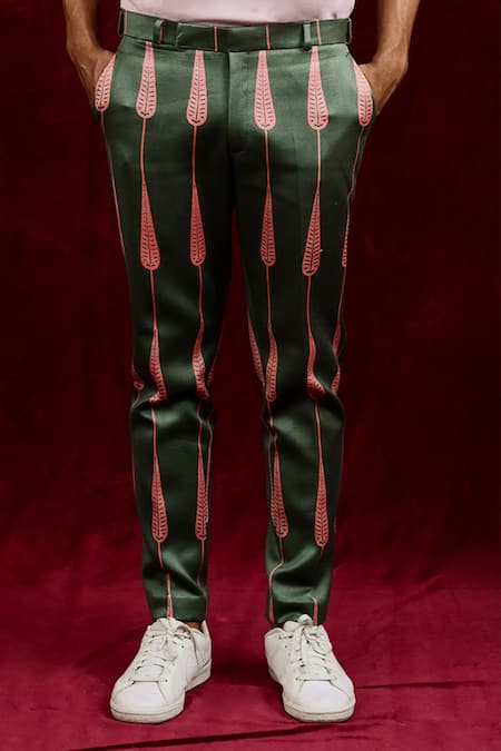 Shop Gaurav Katta Green Moda Silk Hand Paint Abstract Straight Fit Trouser Online at Aza Fashions Shop_Gaurav Katta_Green Moda Silk Hand Paint Abstract Straight Fit Trouser _Online_at_Aza_Fashions