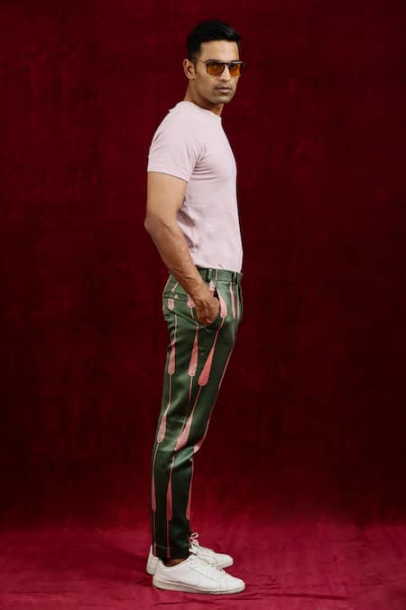 Gaurav Katta Green Moda Silk Hand Paint Abstract Straight Fit Trouser at Aza Fashions Gaurav Katta_Green Moda Silk Hand Paint Abstract Straight Fit Trouser _at_Aza_Fashions