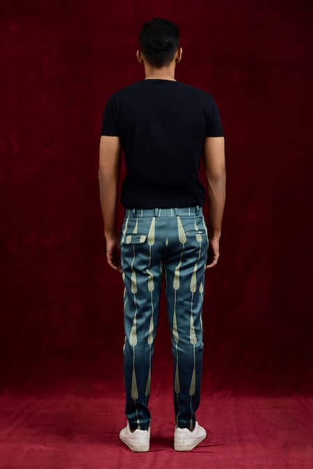 Shop Gaurav Katta Green Moda Silk Hand Paint Abstract Straight Fit Trouser at Aza Fashions Shop_Gaurav Katta_Green Moda Silk Hand Paint Abstract Straight Fit Trouser _at_Aza_Fashions