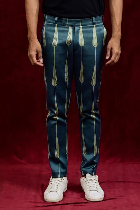 Buy Gaurav Katta Green Moda Silk Hand Paint Abstract Straight Fit Trouser Online at Aza Fashions Buy_Gaurav Katta_Green Moda Silk Hand Paint Abstract Straight Fit Trouser _Online_at_Aza_Fashions