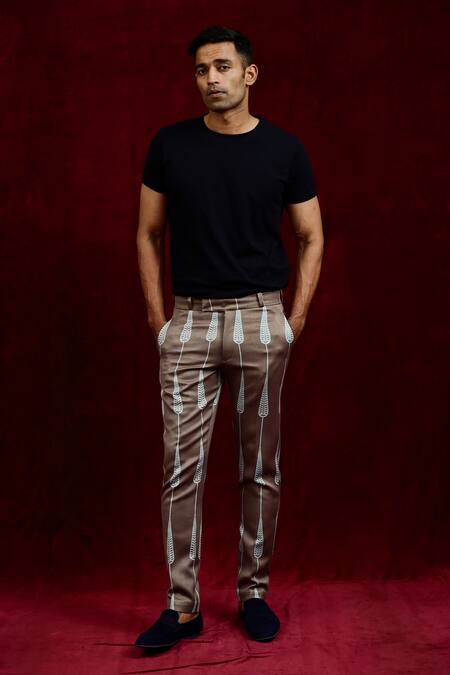 Brown Printed Silk Trousers
