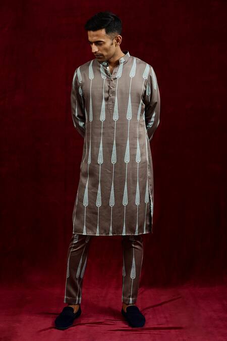 Gaurav Katta Grey Moda Silk Hand Paint Abstract Leaf Pattern Trouser Online at Aza Fashions Gaurav Katta_Grey Moda Silk Hand Paint Abstract Leaf Pattern Trouser _Online_at_Aza_Fashions