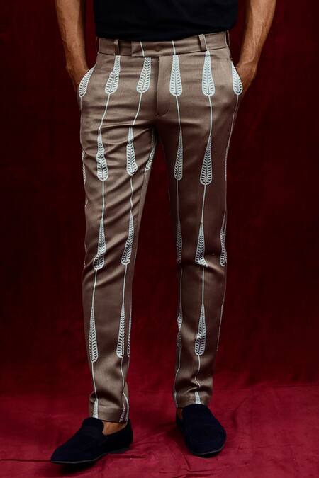 Buy Gaurav Katta Grey Moda Silk Hand Paint Abstract Leaf Pattern Trouser Online at Aza Fashions Buy_Gaurav Katta_Grey Moda Silk Hand Paint Abstract Leaf Pattern Trouser _Online_at_Aza_Fashions