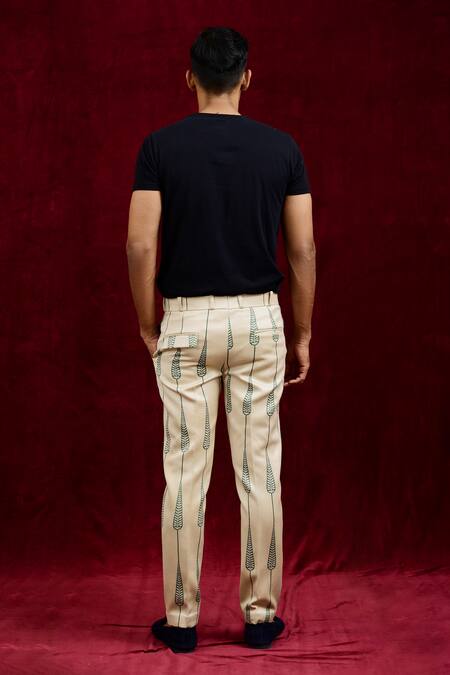 Shop Gaurav Katta Ivory Moda Silk Hand Paint Abstract Euphorbia Straight Fit Trouser at Aza Fashions Shop_Gaurav Katta_Ivory Moda Silk Hand Paint Abstract Euphorbia Straight Fit Trouser _at_Aza_Fashions