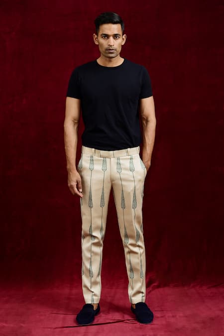 Shop Gaurav Katta Ivory Moda Silk Hand Paint Abstract Euphorbia Straight Fit Trouser Online at Aza Fashions Shop_Gaurav Katta_Ivory Moda Silk Hand Paint Abstract Euphorbia Straight Fit Trouser _Online_at_Aza_Fashions