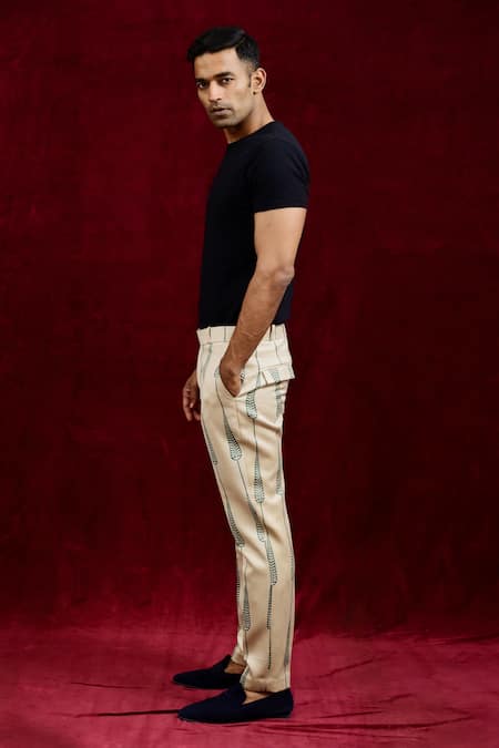 Gaurav Katta Ivory Moda Silk Hand Paint Abstract Euphorbia Straight Fit Trouser at Aza Fashions Gaurav Katta_Ivory Moda Silk Hand Paint Abstract Euphorbia Straight Fit Trouser _at_Aza_Fashions