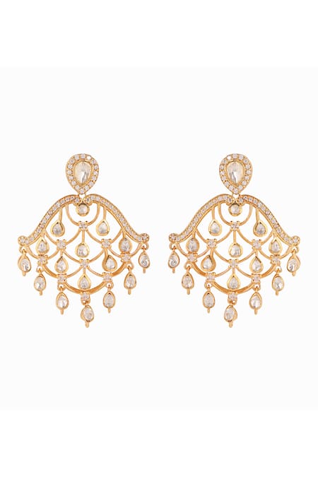 Sica Jewellery Moissanite Polki Studded Chandelier Earrings 