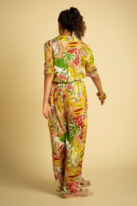 Shop_Label Reyya_Multi Color Rayon Staple Forest Lapel Collar Pattern Shirt With Pant_at_Aza_Fashions