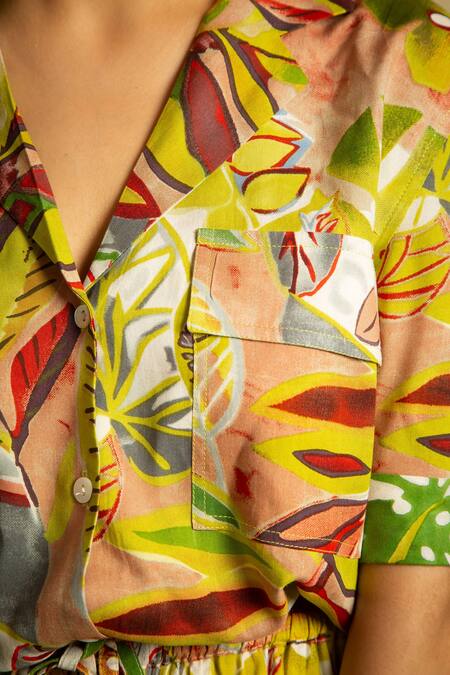 Buy_Label Reyya_Multi Color Rayon Staple Forest Lapel Collar Pattern Shirt With Pant