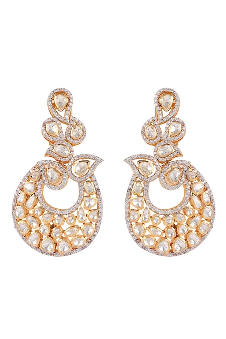 Shop_Sica Jewellery_Yellow Diamonds, Crystals Moissanite Polki Embellished Earrings _at_Aza_Fashions