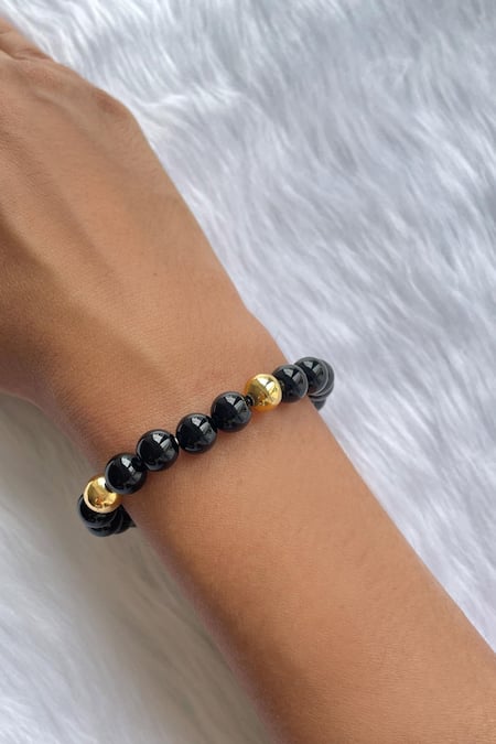 BFF - Stretchy Black Crystal Bracelet - gold charm – Dandelion Jewelry