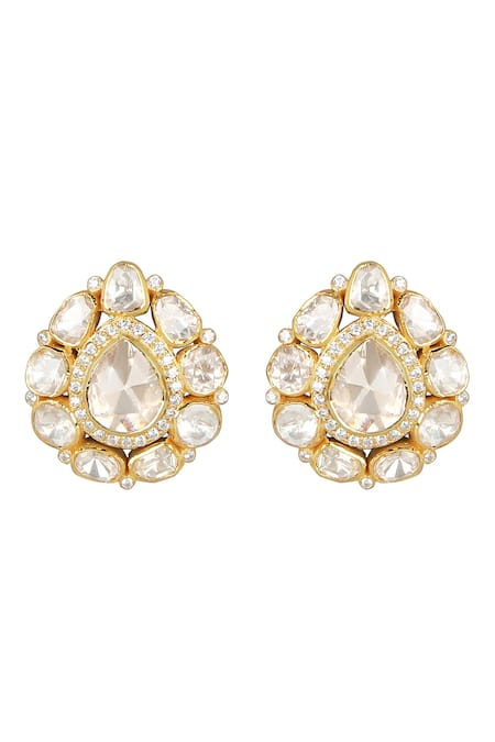 Sica Jewellery Moissanite Polki Embellished Pear Studs 
