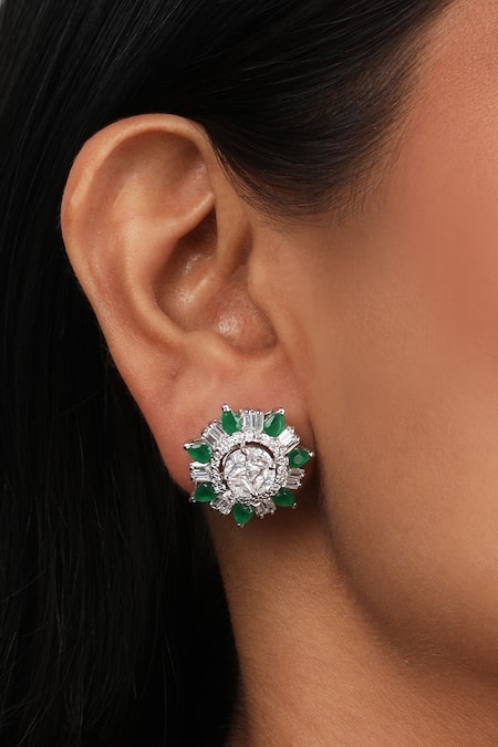 Sica Jewellery Green Embellished Emerald Cubic Zirconia Stud Earrings