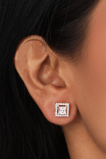Sica Jewellery White Embellished Square Halo Solitaire Earrings