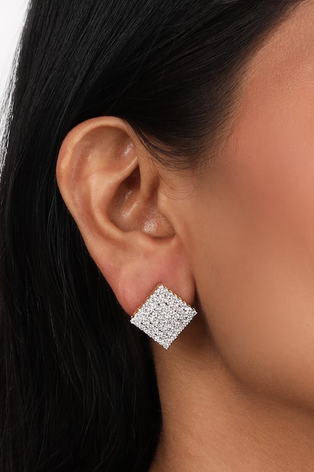 Sica Jewellery White Embellished Cubic Zirconia Spade Stud Earrings