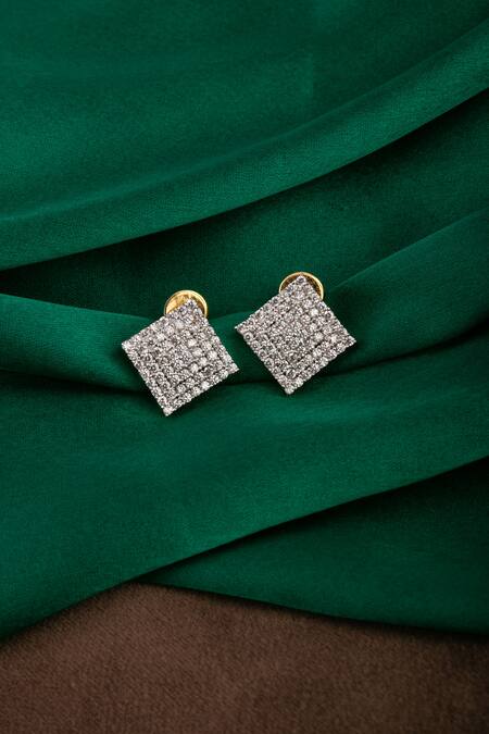 Shop Sica Jewellery White Crystals, Diamonds Cubic Zirconia Embellished Spade Stud Earrings at Aza Fashions Shop_Sica Jewellery_White Crystals, Diamonds Cubic Zirconia Embellished Spade Stud Earrings _at_Aza_Fashions