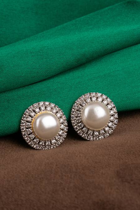 Buy Jewelopia Brass Oxidised Stud with White Pearl Earrings Silver Plated  Drops Floral Antique Design Pearl Drop Studs with Multicolor Pearl for  Women and Girls Online at Best Prices in India -