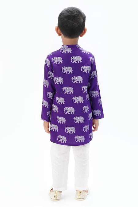 Shop_LIL DRAMA_Purple Viscose, Cotton Straight Elephant Printed Kurta With Pant _at_Aza_Fashions