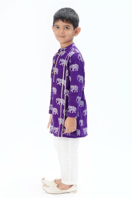 LIL DRAMA_Purple Viscose, Cotton Straight Elephant Printed Kurta With Pant _Online_at_Aza_Fashions