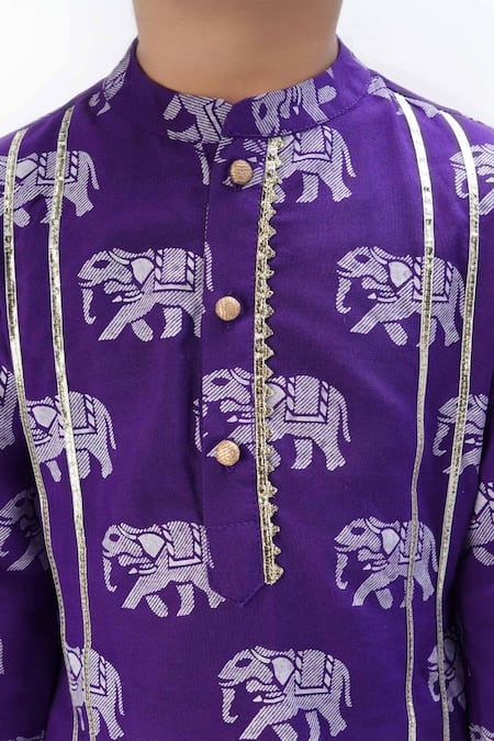 Buy_LIL DRAMA_Purple Viscose, Cotton Straight Elephant Printed Kurta With Pant _Online_at_Aza_Fashions