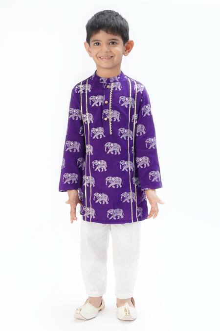LIL DRAMA_Purple Viscose, Cotton Straight Elephant Printed Kurta With Pant _at_Aza_Fashions