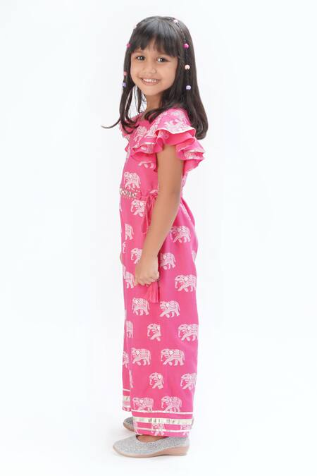 Lil Drama Pink Viscose Embroidery Elephant Print Jumpsuit Online at Aza Fashions Lil Drama_Pink Viscose Embroidery Elephant Print Jumpsuit _Online_at_Aza_Fashions
