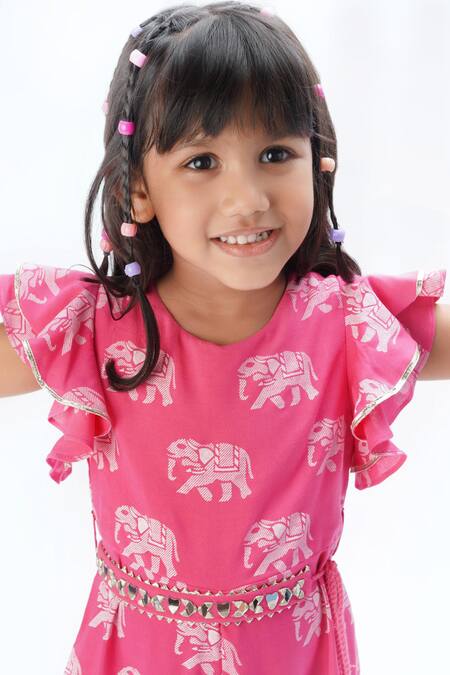 Buy Lil Drama Pink Viscose Embroidery Elephant Print Jumpsuit Online at Aza Fashions Buy_Lil Drama_Pink Viscose Embroidery Elephant Print Jumpsuit _Online_at_Aza_Fashions