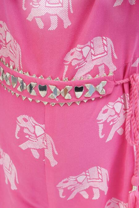 Shop Lil Drama Pink Viscose Embroidery Elephant Print Jumpsuit Online at Aza Fashions Shop_Lil Drama_Pink Viscose Embroidery Elephant Print Jumpsuit _Online_at_Aza_Fashions