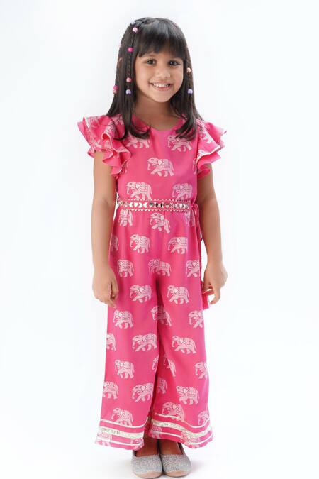 Lil Drama Pink Viscose Embroidery Elephant Print Jumpsuit at Aza Fashions Lil Drama_Pink Viscose Embroidery Elephant Print Jumpsuit _at_Aza_Fashions