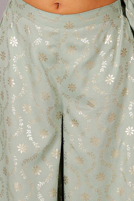 Lil Drama Green Viscose Embroidery Cut Out Foil Print Crop Top With Palazzo Online at Aza Fashions Lil Drama_Green Viscose Embroidery Cut Out Foil Print Crop Top With Palazzo _Online_at_Aza_Fashions