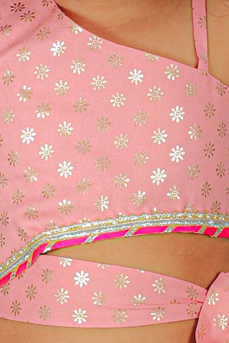 Buy Lil Drama Peach Viscose, Rayon Embroidery Floral Foil Print Top With Palazzo Online at Aza Fashions Buy_Lil Drama_Peach Viscose, Rayon Embroidery Floral Foil Print Top With Palazzo _Online_at_Aza_Fashions