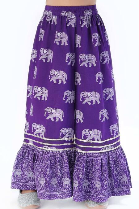 Shop Lil Drama Purple Viscose, Rayon Zari Elephant Print Kurta With Sharara Online at Aza Fashions Shop_Lil Drama_Purple Viscose, Rayon Zari Elephant Print Kurta With Sharara _Online_at_Aza_Fashions